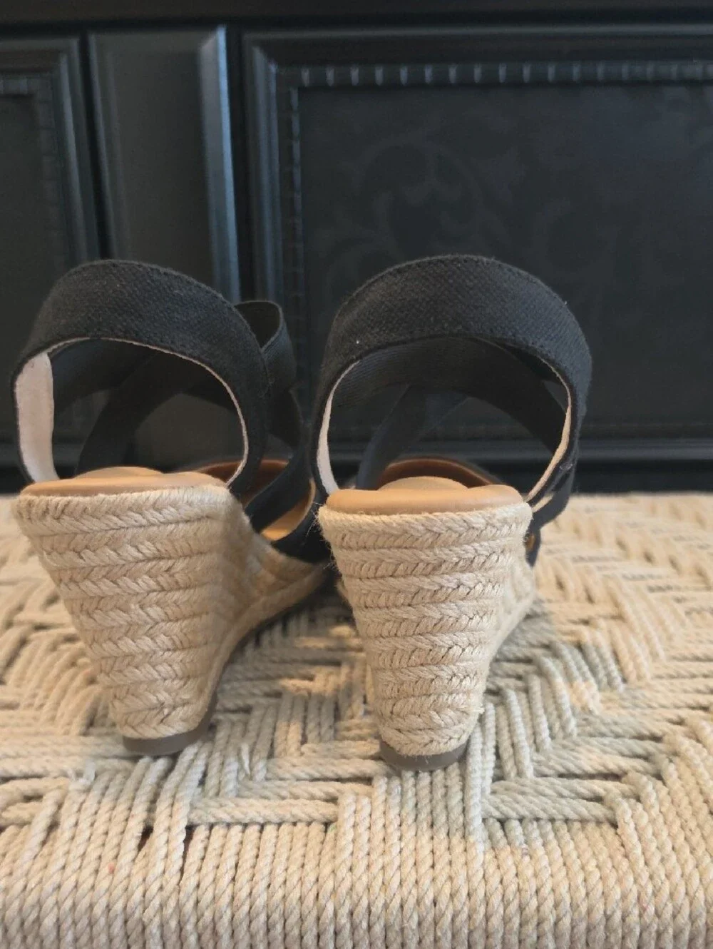 Black Wedge Espadrille Slingback - Women